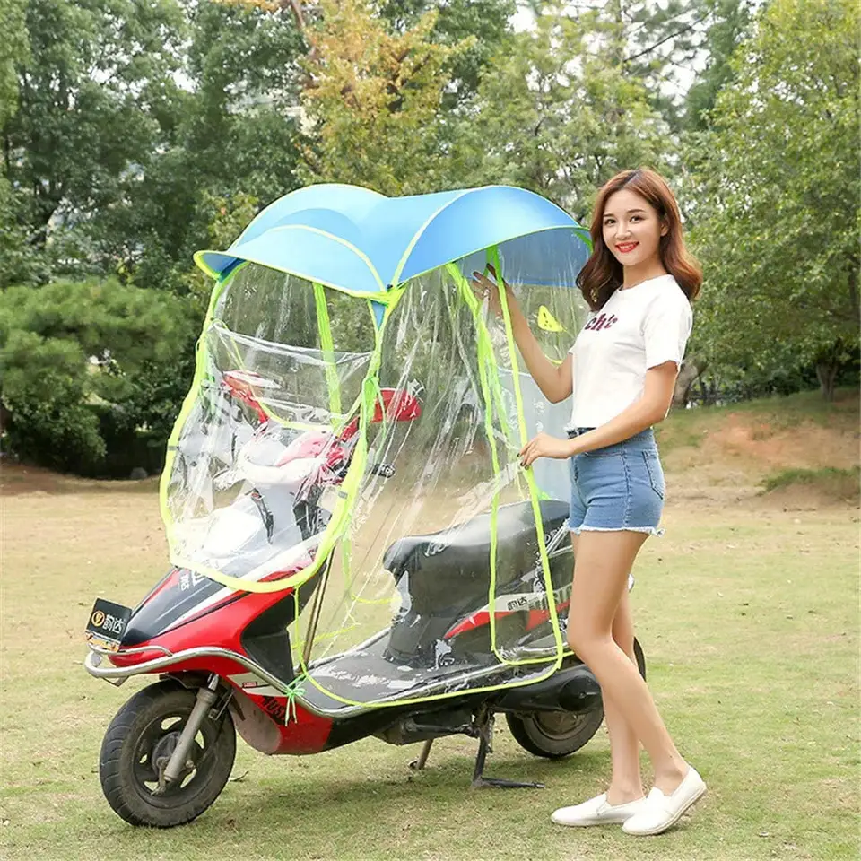 Umbrella for Scooter Enclosed Bracket Rain Cover Electric Motorcycle Umbrella Canopy