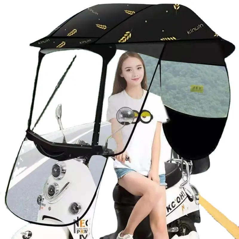 Umbrella for Scooter Enclosed Bracket Rain Cover Electric Motorcycle Umbrella Canopy