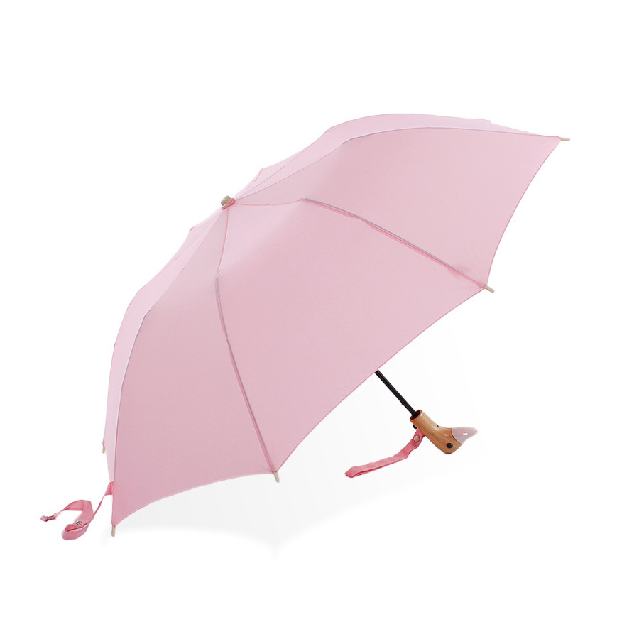 magic mini folding corporate gifts  sun umbrella  Custom Kids Lovely Fancy Wooden Animal Bird Duck Head Handle Umbrella