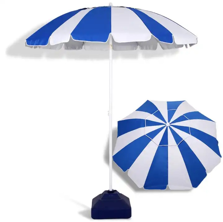 Hot Sale Adjustable Fabric Beach Umbrella 8k Sunshade Panel Manual Control Travel Custom Logo UV Resistant Sun Shade Shelter