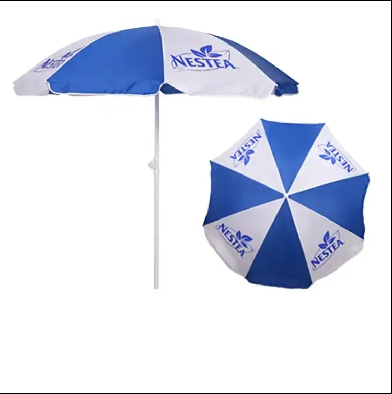 Hot Sale Adjustable Fabric Beach Umbrella 8k Sunshade Panel Manual Control Travel Custom Logo UV Resistant Sun Shade Shelter