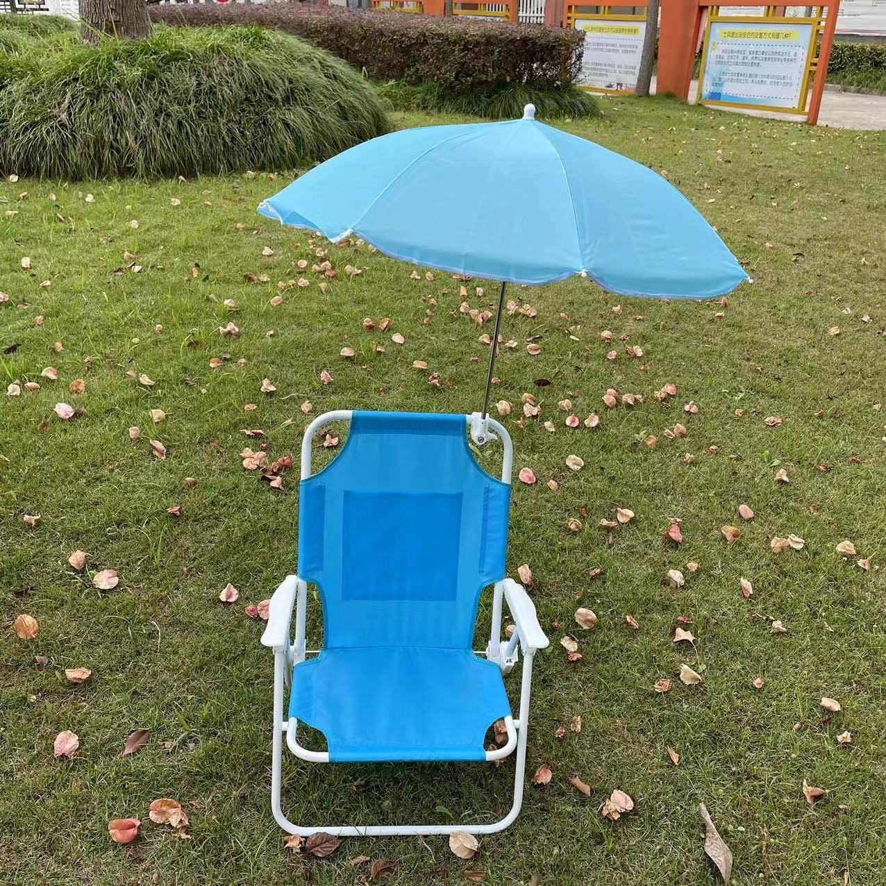 Portable Outdoor Foldable Luxury Beach Chair with Automatic Open Umbrella Baby Kids Friendly Light Weight Fabric for Camping