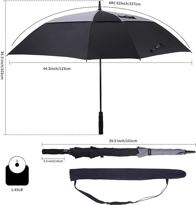 34 Inch Windproof Automatic Golf Umbrella Large Size Square with Vented Stick Sturdy and Hanging Design for Adults Man Woman