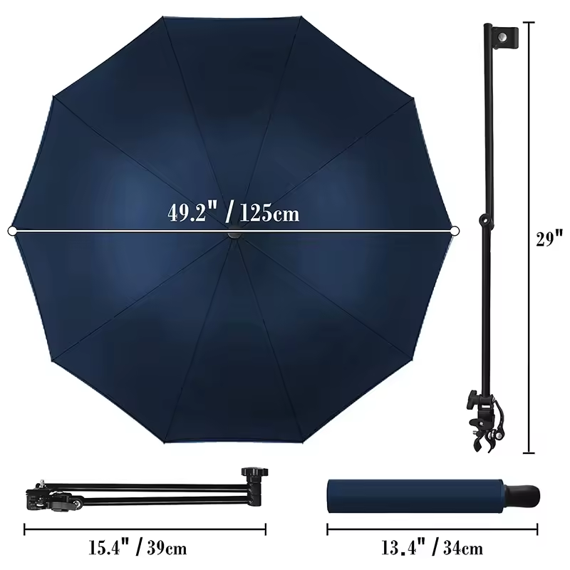 UPF 50+ Beach Umbrella with Adjustable Universal Clamp for Stroller, Bleacher, Patio, Fishing, BBQ Parties