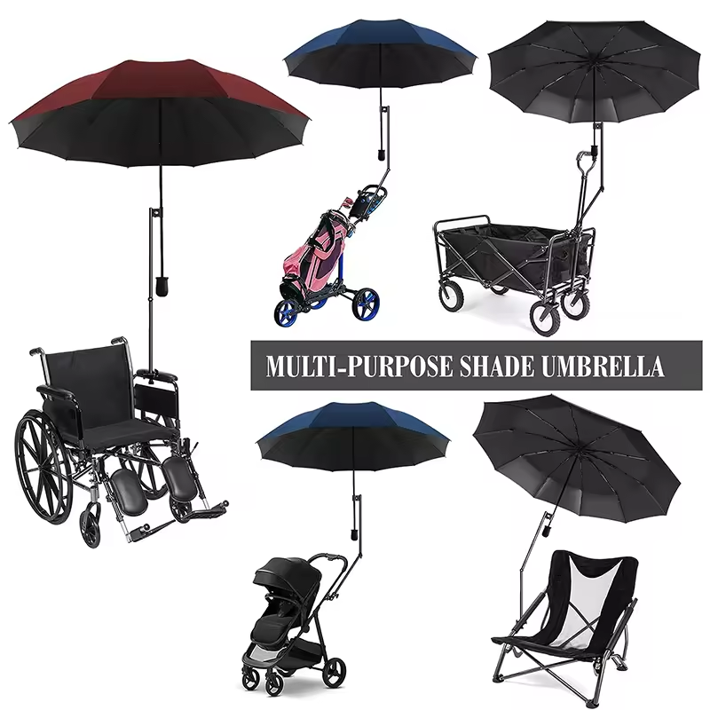 UPF 50+ Beach Umbrella with Adjustable Universal Clamp for Stroller, Bleacher, Patio, Fishing, BBQ Parties