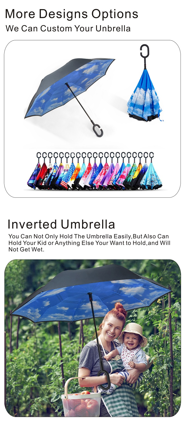 Updated Waterproof Tech & Wind Resistant Double Layer Stick Umbrella, Anti-UV Inside Out Umbrella for Car