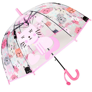 Wholesale Modern PVC Clear Straight Kids Dome Umbrella Adult Rain Umbrella LED Advertising Featuring Cartoon Characters Cat