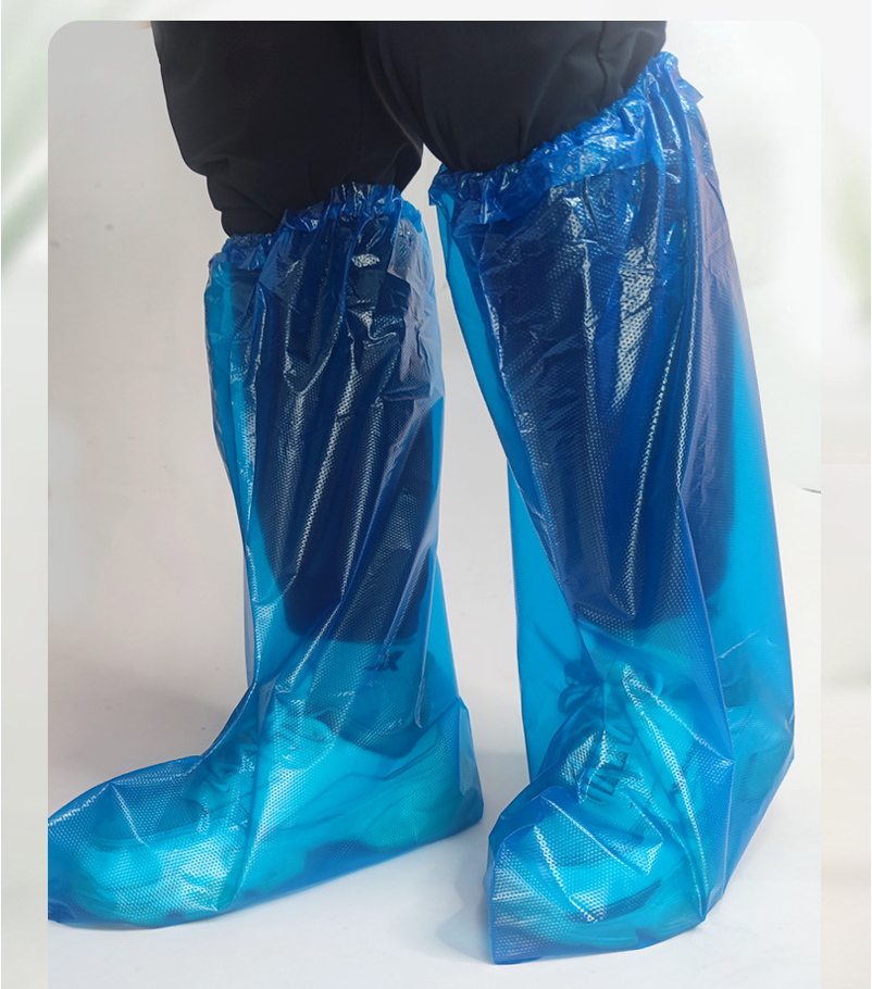 PE Disposable Durable Thickened Non Slip Long Boot Covers Waterproof Rain Boot Shoe Covers PVC Adult Plastic Unisex Midi 16g