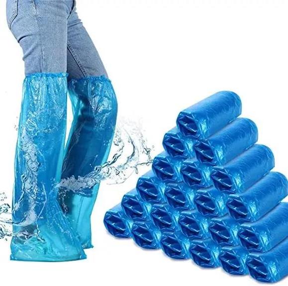 PE Disposable Durable Thickened Non Slip Long Boot Covers Waterproof Rain Boot Shoe Covers PVC Adult Plastic Unisex Midi 16g