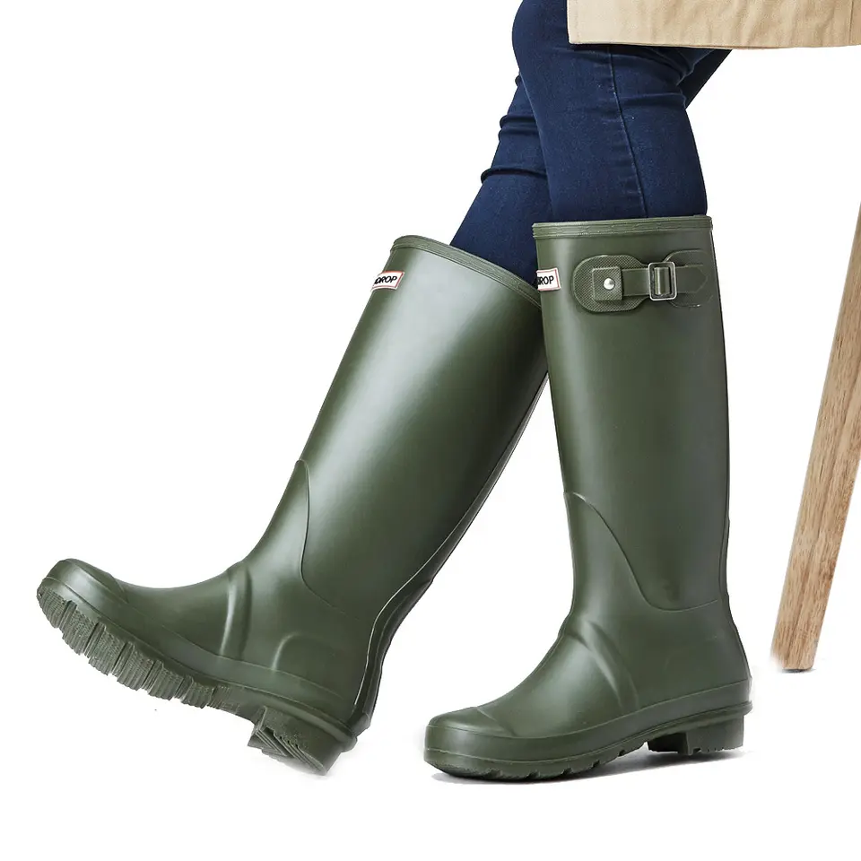 Women's Anti-Slip Long Rain Boots Waterproof Garden Shoes with Rubber Insole for Outdoor Work