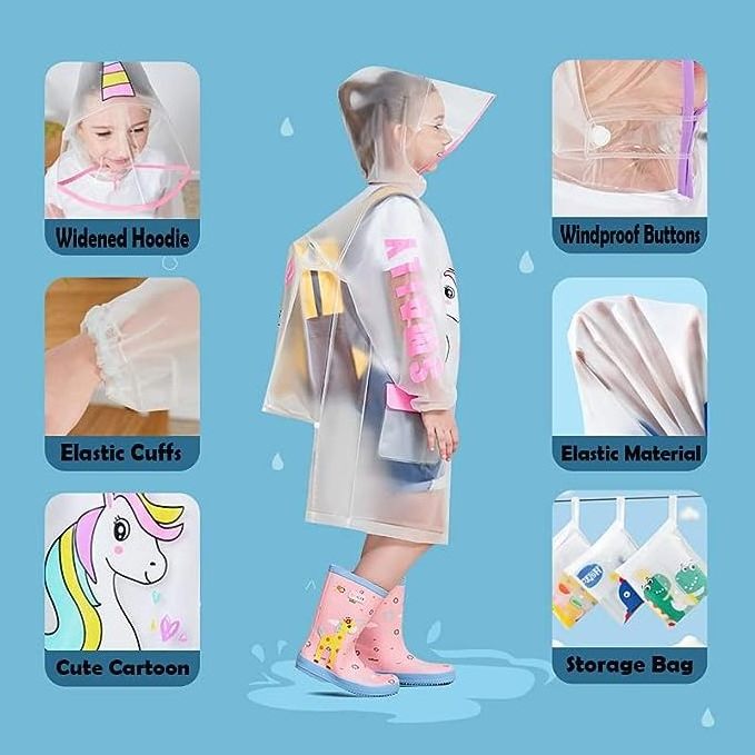 Kids Waterproof Raincoat Jacket Poncho for Girls and Boys Cartoon-Design Toddler Rainwear for Hiking and Outdoor Activities