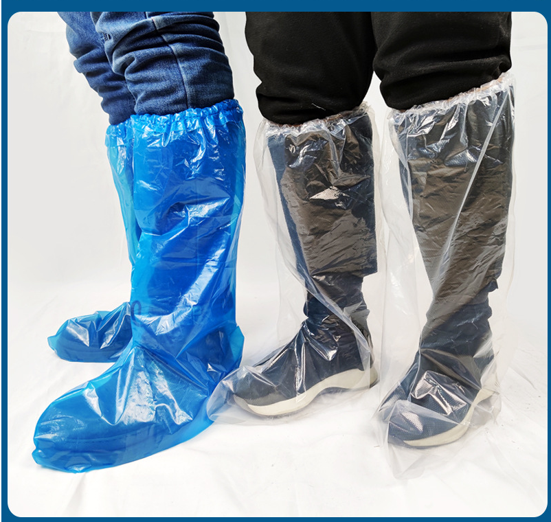 PE Disposable Durable Thickened Non Slip Long Boot Covers Waterproof Rain Boot Shoe Covers PVC Adult Plastic Unisex Midi 16g