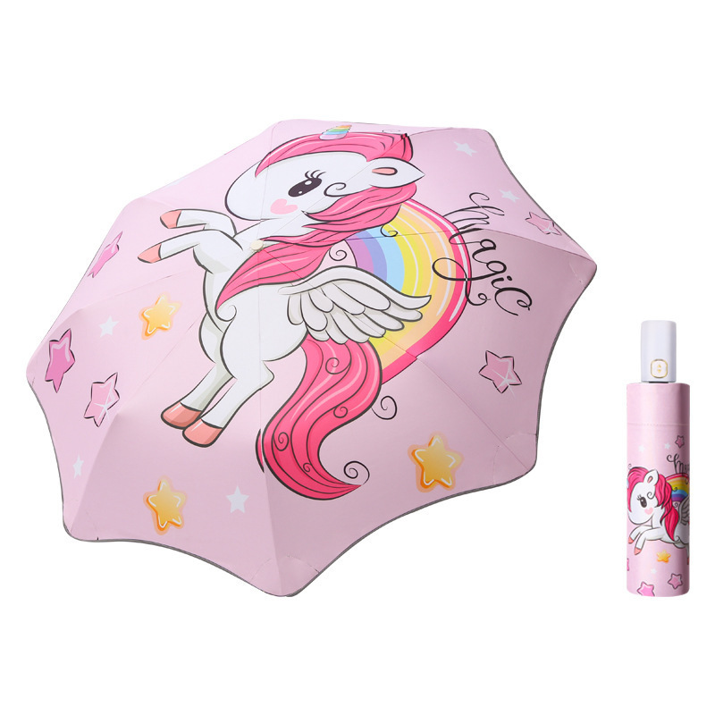 UV Protection Kids Folding Umbrella with round Corner Safety Rain Cover for Back to Sl Customizable Logo 6K Pongee Fabric Panels