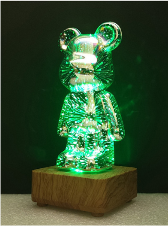 USB chargeable Custom shining 3D bear Glass Art Led Light Acrylic Plaque Night Light 7 Colors Changing For Gifts