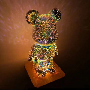 USB chargeable Custom shining 3D bear Glass Art Led Light Acrylic Plaque Night Light 7 Colors Changing For Gifts