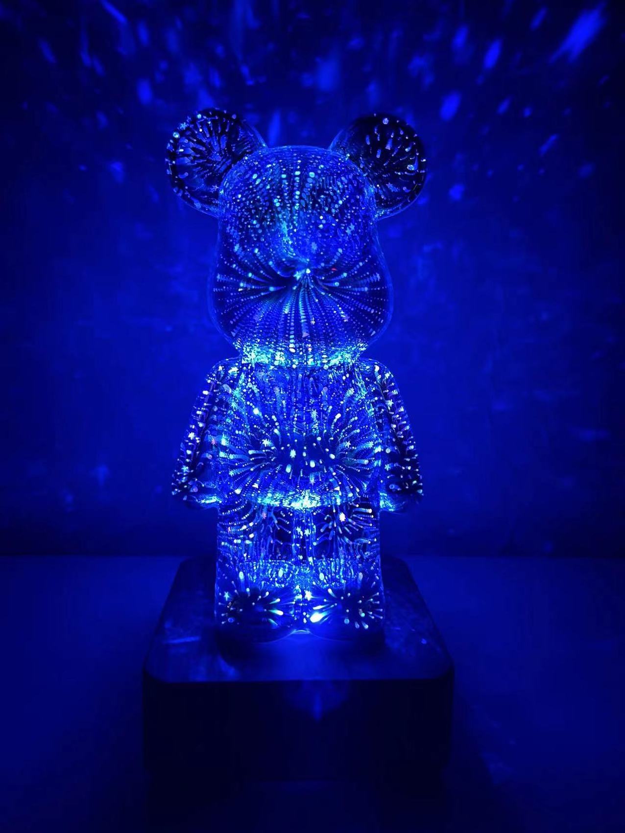 USB chargeable Custom shining 3D bear Glass Art Led Light Acrylic Plaque Night Light 7 Colors Changing For Gifts