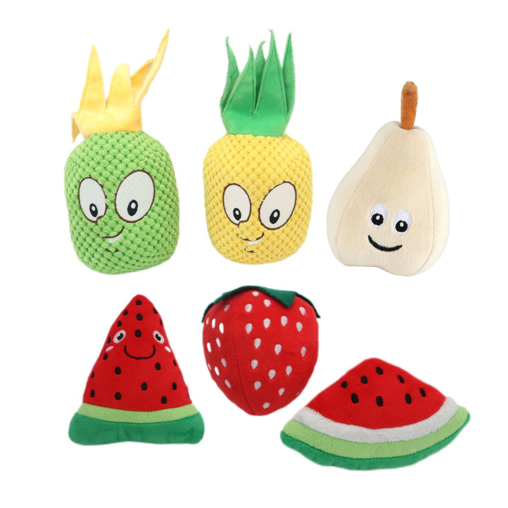 Hot Selling Interactive Squeaky Chew Plush Fruit Dog Toys Custom Pet Toy Plush Stuff  Dog Enrichment Toys