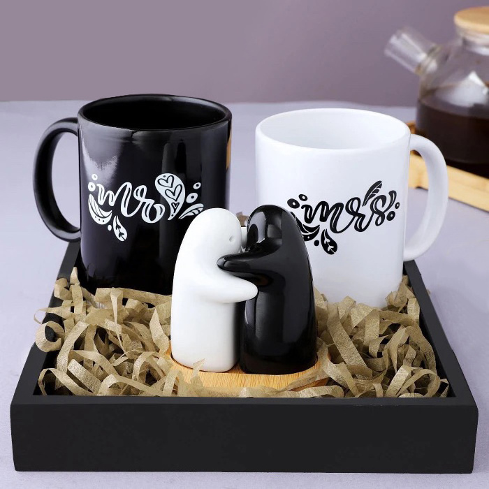 Bridal Pair Gift Set White Souvenir Wedding Gift Couple Lover Cups Valentines Day Mr Mrs Ceramic Coffee Mugs With Pepper Shaker