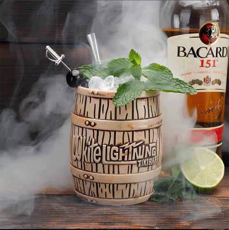 Tiki One Piece Mug Wood Grain Barrel Tiki Mug Custom Ceramic Bucket Tiki Cups Supplier Maker