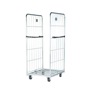 Foldable Steel Mesh Galvanized Roll Cage Trolley Container For Warehouse Heavy Duty Security Cage Trolley Mesh Trolley