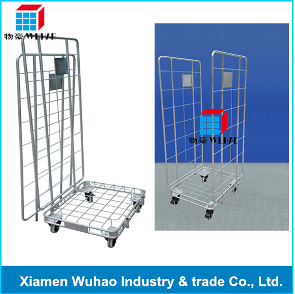 Foldable Steel Mesh Galvanized Roll Cage Trolley Container For Warehouse Heavy Duty Security Cage Trolley Mesh Trolley