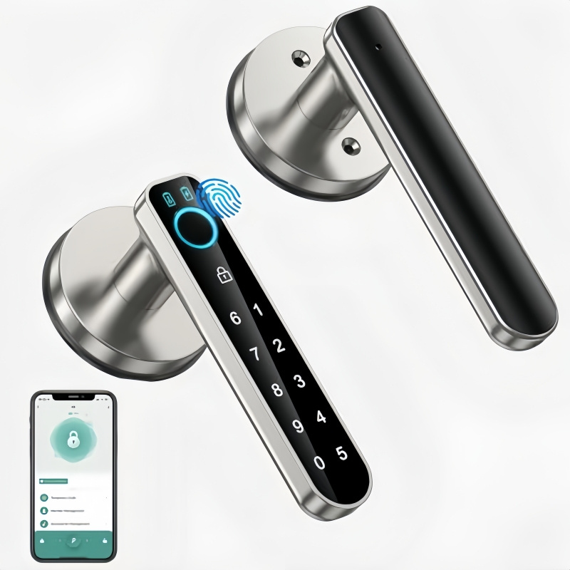 Biometric digital electronic door lock with password keypad keyless entry smart door handle, Tuya handle fingerprint door lock