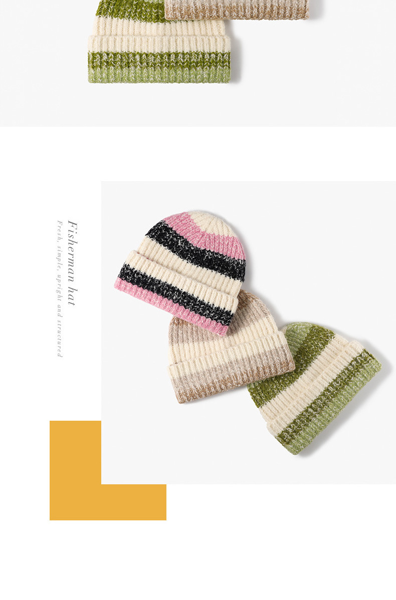 High quality wool winter hats custom logo unisex knitted headwear beanie caps cold hat striped hat for men