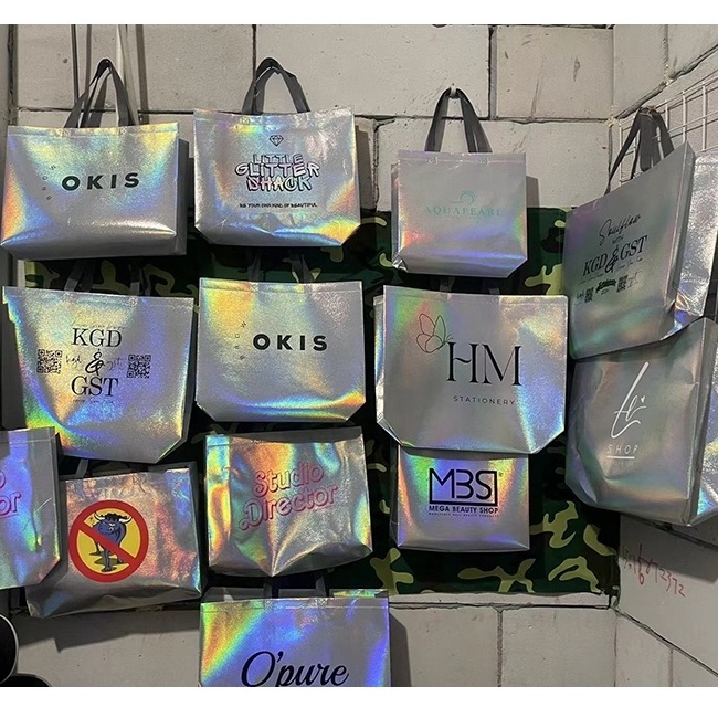 Wholesale Price Custom Printed Recycle Reusable holographic silver PP Laminated Non Woven tote Shopping Bag