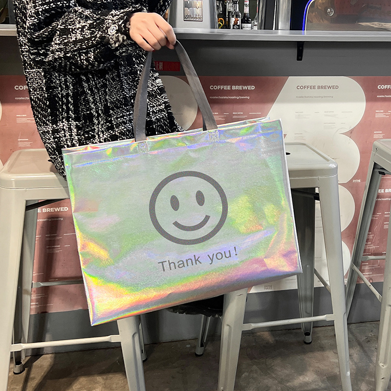 Wholesale Price Custom Printed Recycle Reusable holographic silver PP Laminated Non Woven tote Shopping Bag