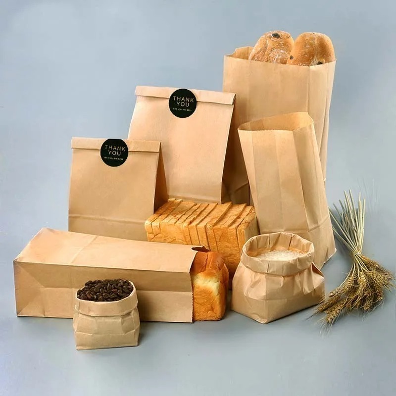 wholesale custom restaurant grocery bag brown take out food packaging recycled kraft paper bag kraft paper food bag