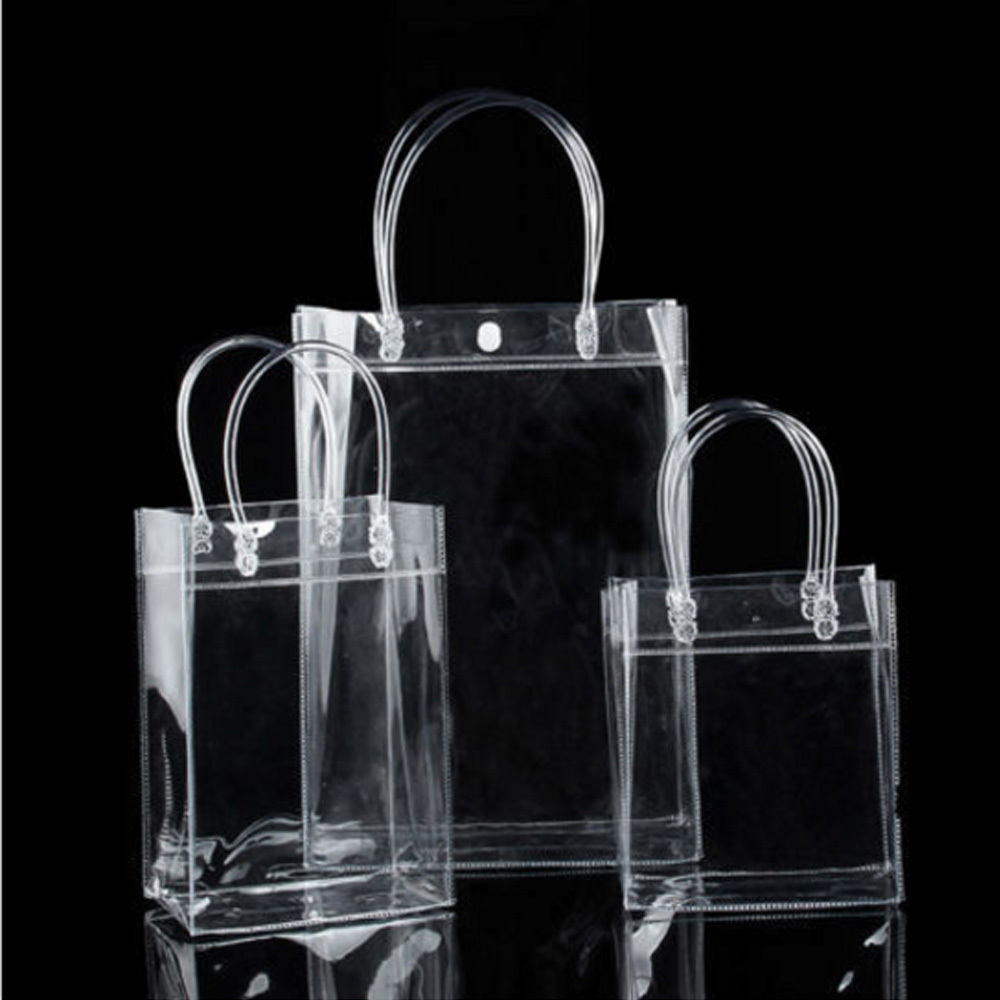 Stadium Approved New small gift bag vinyl packaging plastic Clear PVC Tote bag Transparent plastic hand Shopping Bag