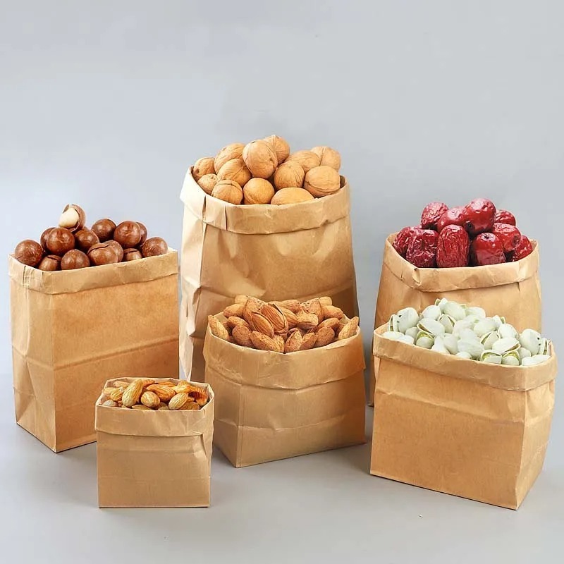 wholesale custom restaurant grocery bag brown take out food packaging recycled kraft paper bag kraft paper food bag