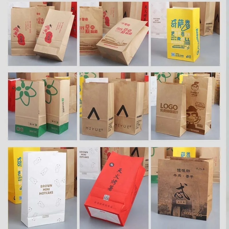 wholesale custom restaurant grocery bag brown take out food packaging recycled kraft paper bag kraft paper food bag