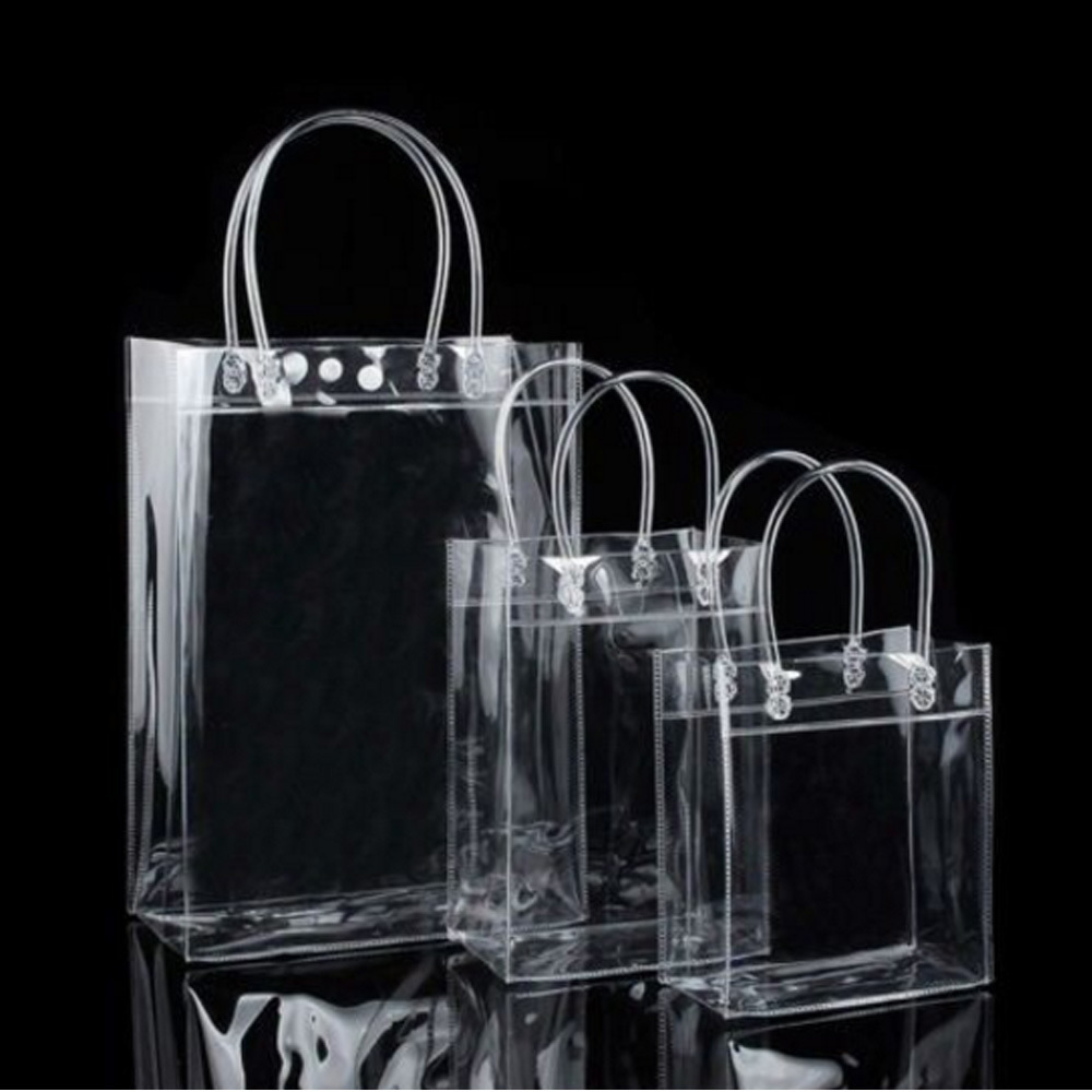 Stadium Approved New small gift bag vinyl packaging plastic Clear PVC Tote bag Transparent plastic hand Shopping Bag