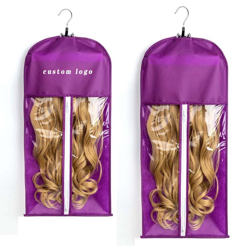 PVC wig product packaging non-woven extra long wig bags hair packaging clear wig hair storage bag with hangers