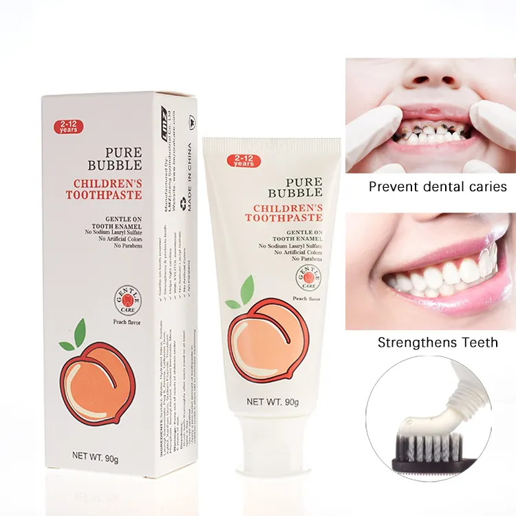 Custom Fluoride free Xylitol Children Tooth Paste Peach Cantaloupe Fruit Flavor Kid / Baby Toothpaste