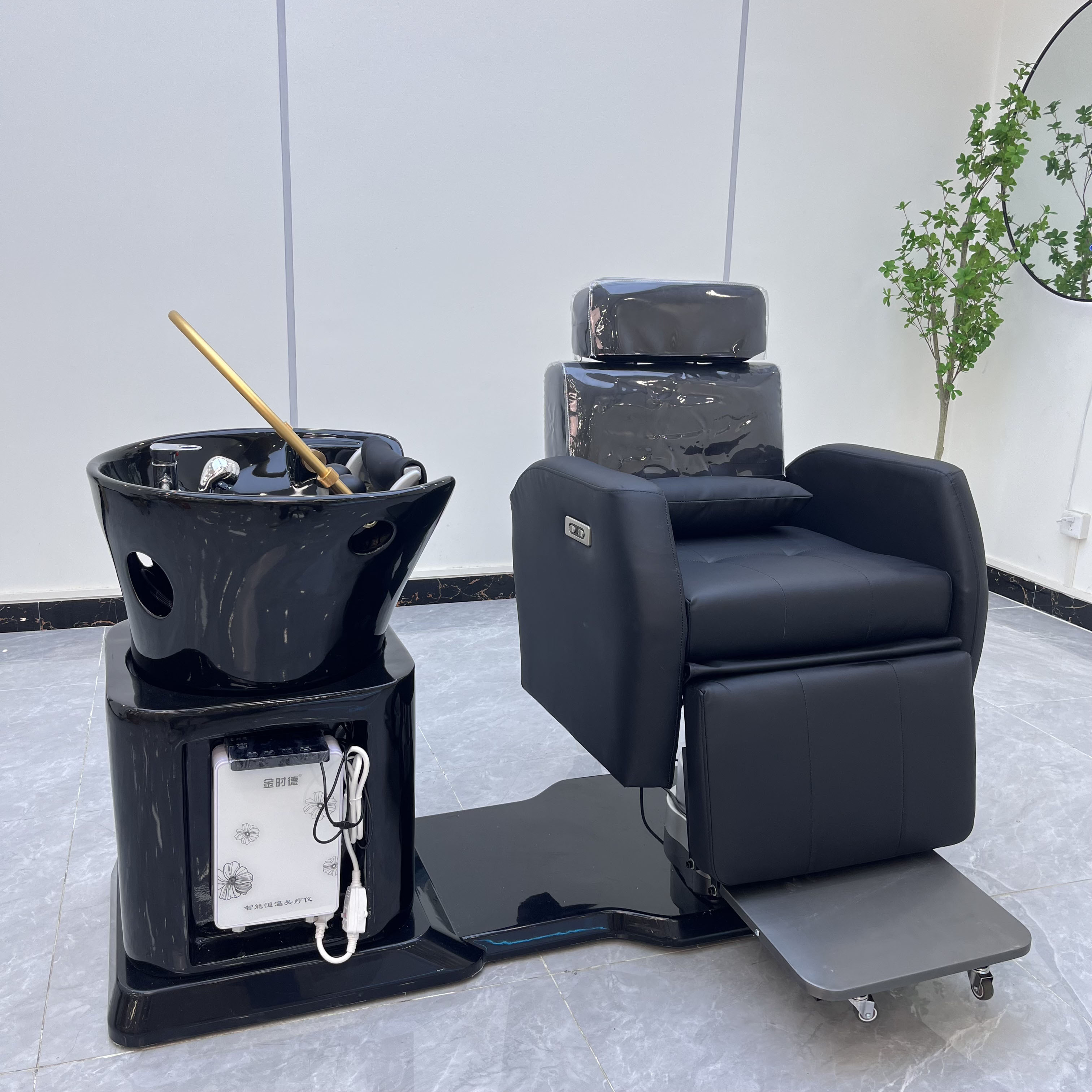 New design  saloon hair wash chair head spa equipment black shampoo bowl chair rotated shampoo bed