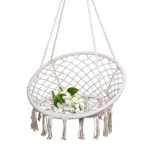 Swing Chair, Hanging Chair with Hanging Kits and Cushion, Comfortable Sturdy Macrame Hammock Chair for Indoor Outdoor Patio Yard