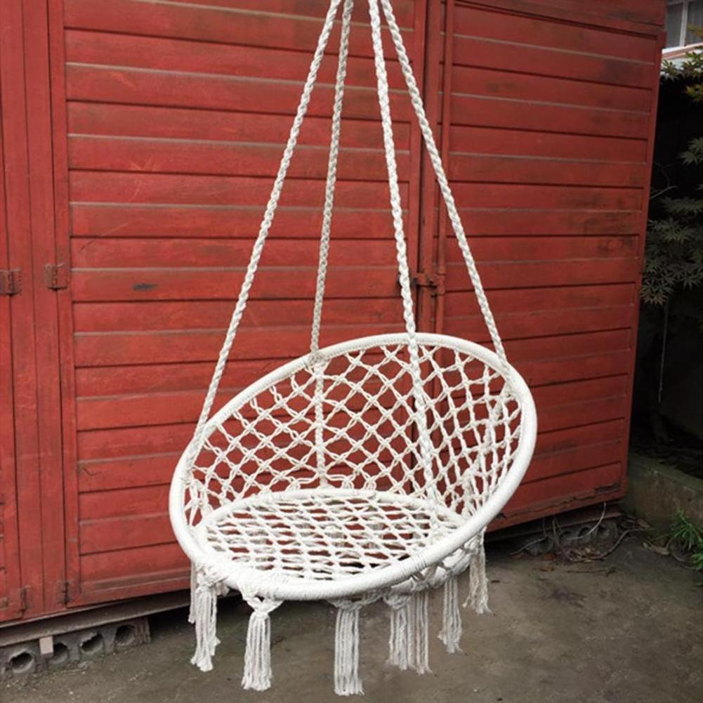 Round Hammock Chair Hanging Knitted Mesh Cotton Rope Macrame Swing, 440 Pounds Capacity, 23.6