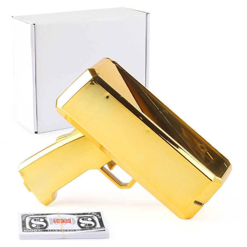 Gold Money Gun Make Cash Money Rain Super Plastic Toy Shot Spray Real Golden Money Toy Gun for Party Custom Logo