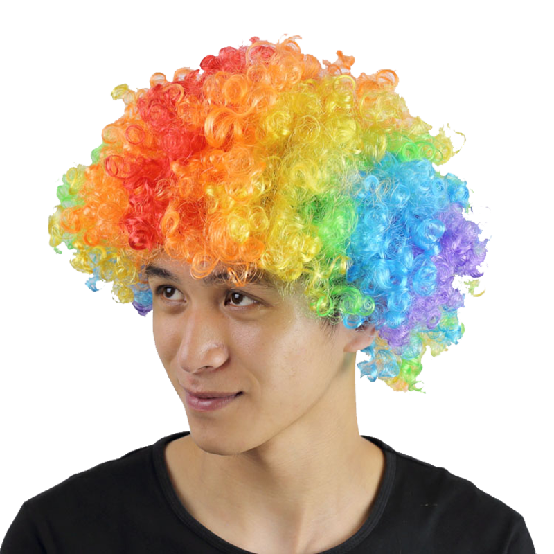 Cheap Afro Clown Wig Wholesale Party Synthetic Wigs Football Fans Wig Halloween Carnival Short Curly hair