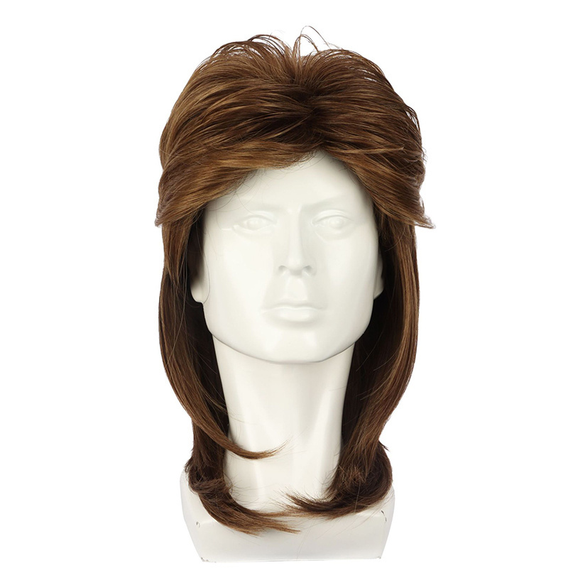 Mens Adult Furry Rockstar Scottish Kaneles Mullet Fancy Wig Brown Black Silver Rock Synthetic Wig