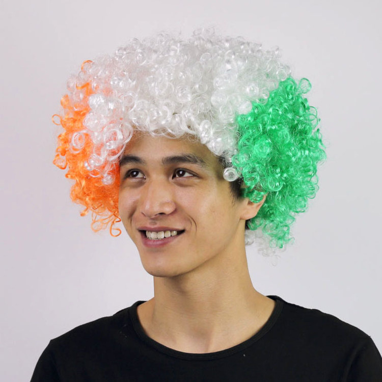 Ireland Funny Toupee Flag Colorful Curly wigs Wholesale Synthetic Party Football Clown Wig Cheap Factory Seller Afro Hair