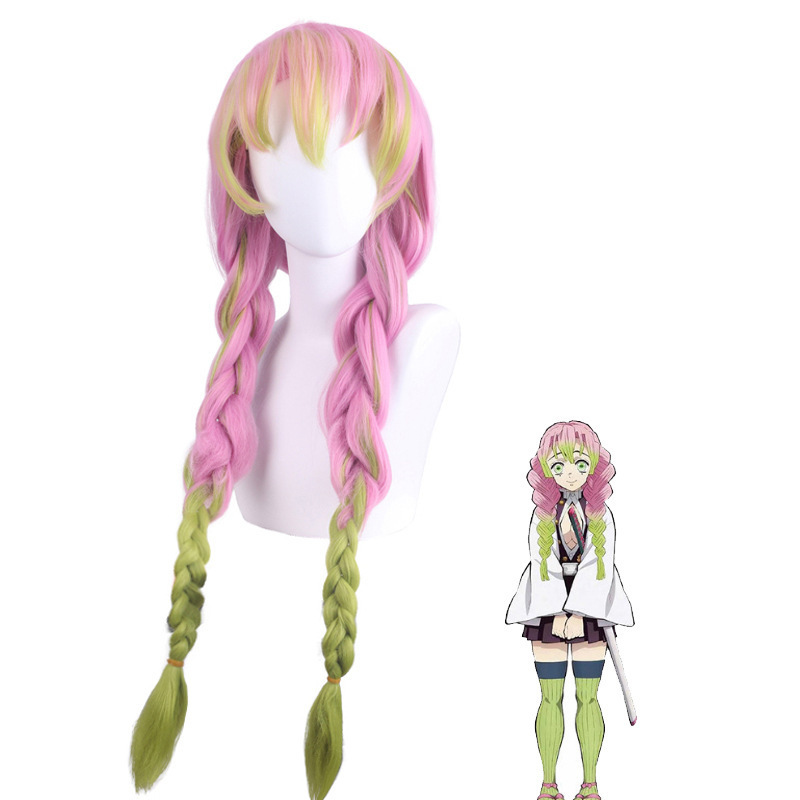 100CM Japanese Anime Demon Slayer Cosplay Kanroji Mitsuri Drama Performance Props Pink Anime wig