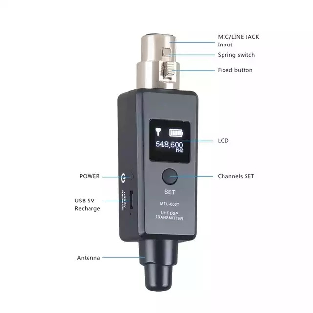 U3 Plug-on Microphone Audio Transmitter and Receiver for XLR Dynamic Micr Audio Mixer Wireless Audio System