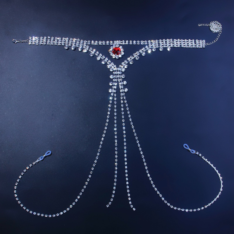 2024 New Fashion Sparkling Rhinestone T Shape Body Chain Body Accessories Glittering Crystal Diamond Belly Waist Chain