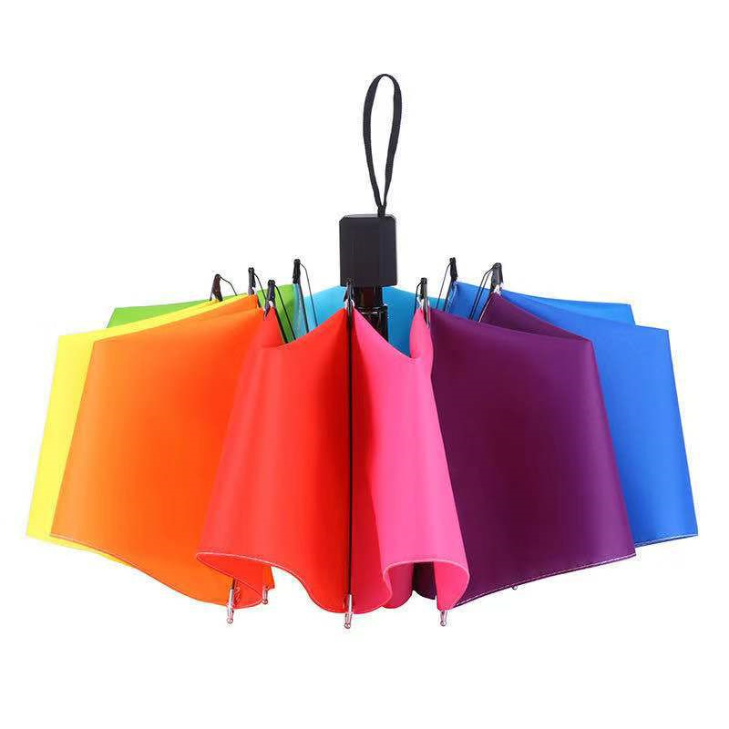 Outdoor Anti UV Sun Protection Waterproof Beach Sunshade 3 Folding 10 Ribs 40 Inch Rainbow Umbrella