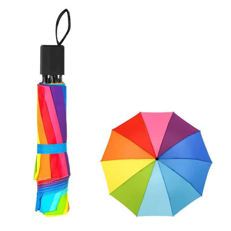 Outdoor Anti UV Sun Protection Waterproof Beach Sunshade 3 Folding 10 Ribs 40 Inch Rainbow Umbrella