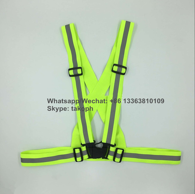 Adjustable Fluorescent Yellow Green Blue LED Reflective Vest Safety Orange Running Visibility Strap Vest