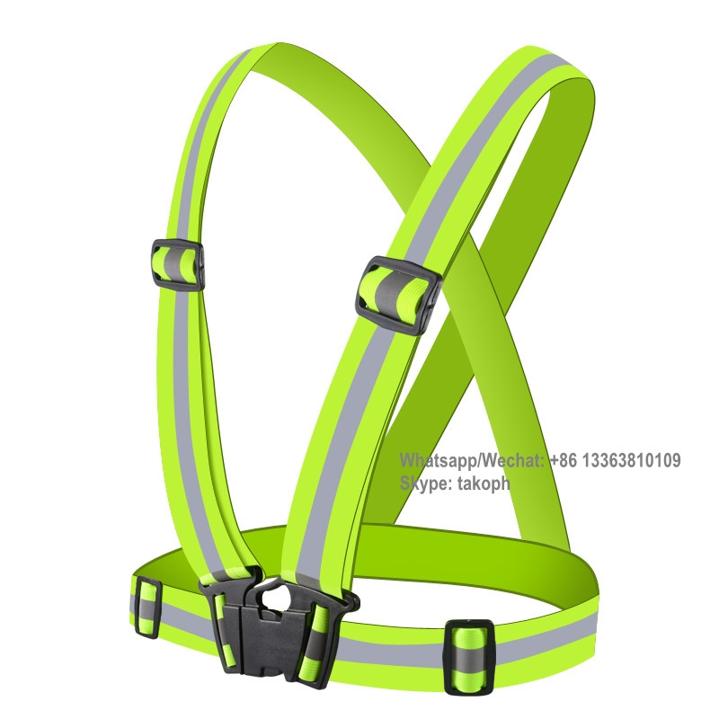 Adjustable Fluorescent Yellow Green Blue LED Reflective Vest Safety Orange Running Visibility Strap Vest